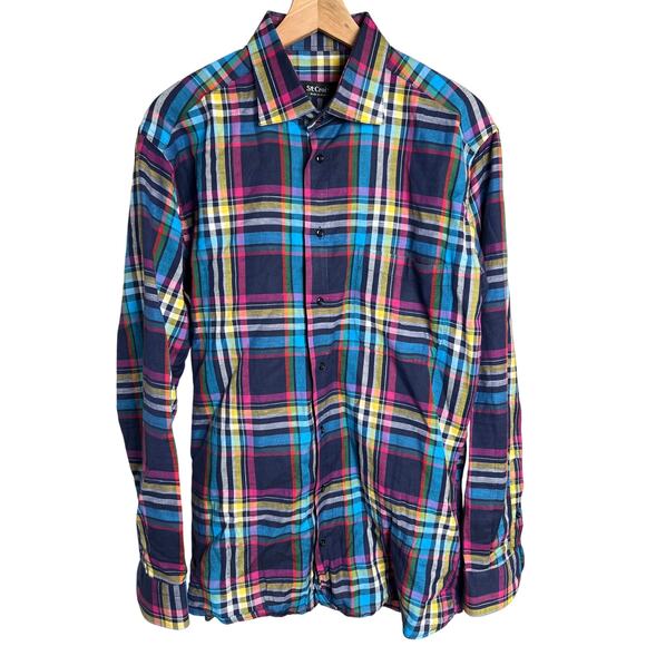 St. Croix Plaid Button Down Large Made In Italy Cotton Multicolored - Picture 1 of 6